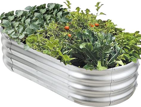 Galvanized Steel Raised Garden Bed, Large Outdoor Oval Metal 